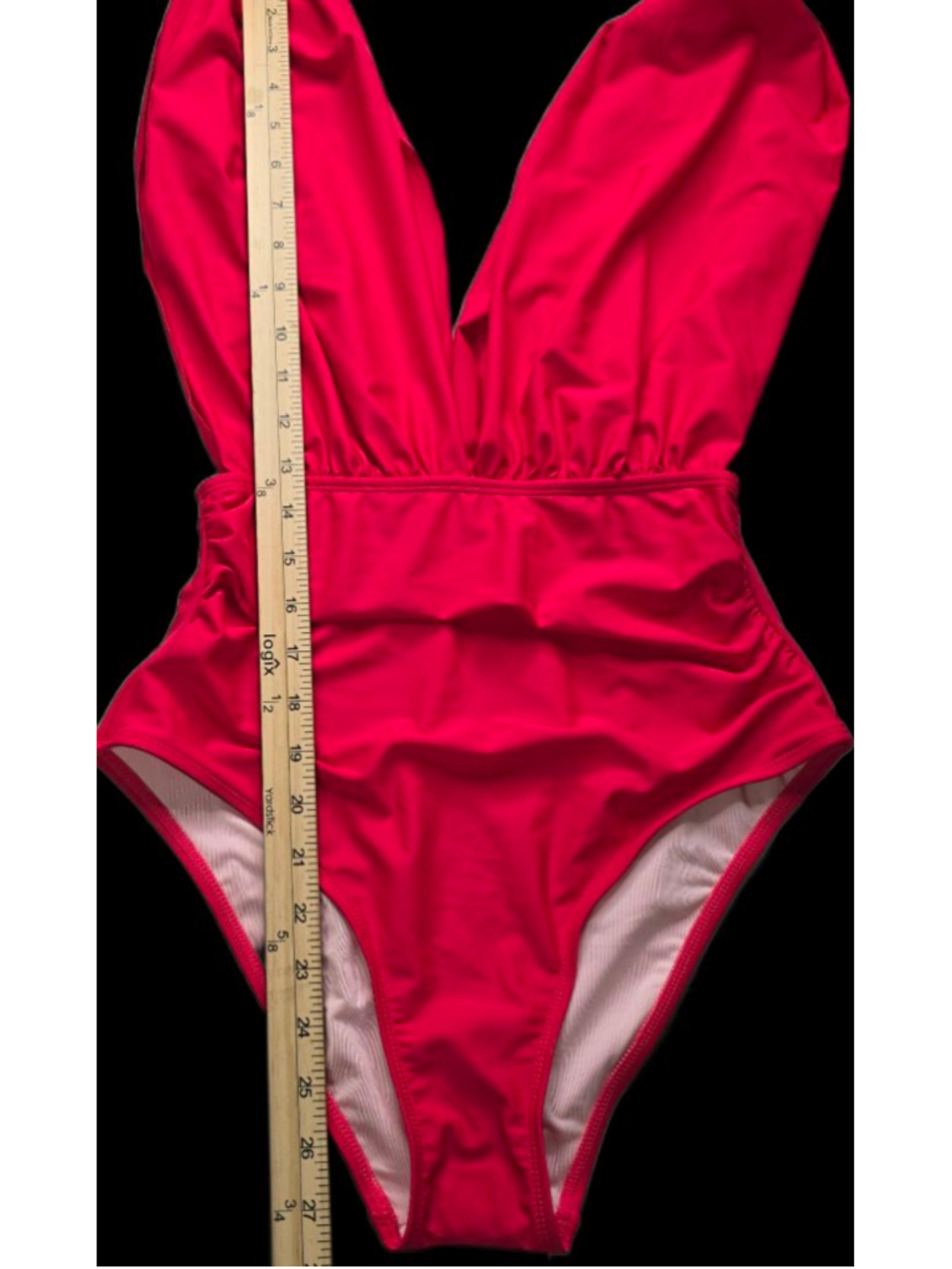 Cupshe One Piece Swimsuit Womens M Cherry Red Plunge Ruched Tummy Control - Picture 6 of 11
